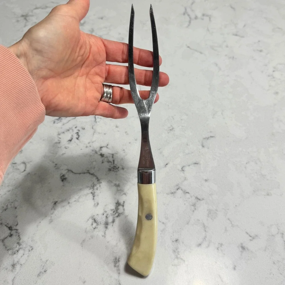 VINTAGE Crown Awards STEAK AND RIB Fork Bakelite Handle Micro‎ Honed Made Japan